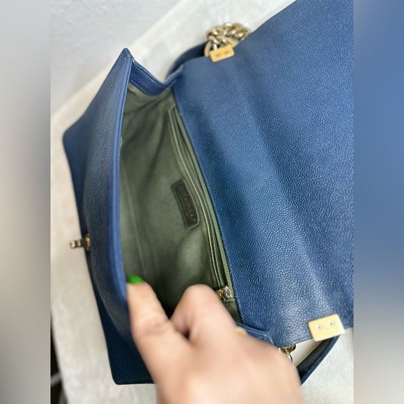 Authentic Chanel Blue Leather Medium LeBoy Bag Classic Flap - Picture 8 of 15